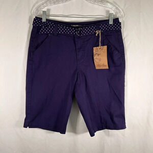 Blue Epic Shorts Women's 10 Blue Cotton Blend Polka Dot Belt Mid Rise New